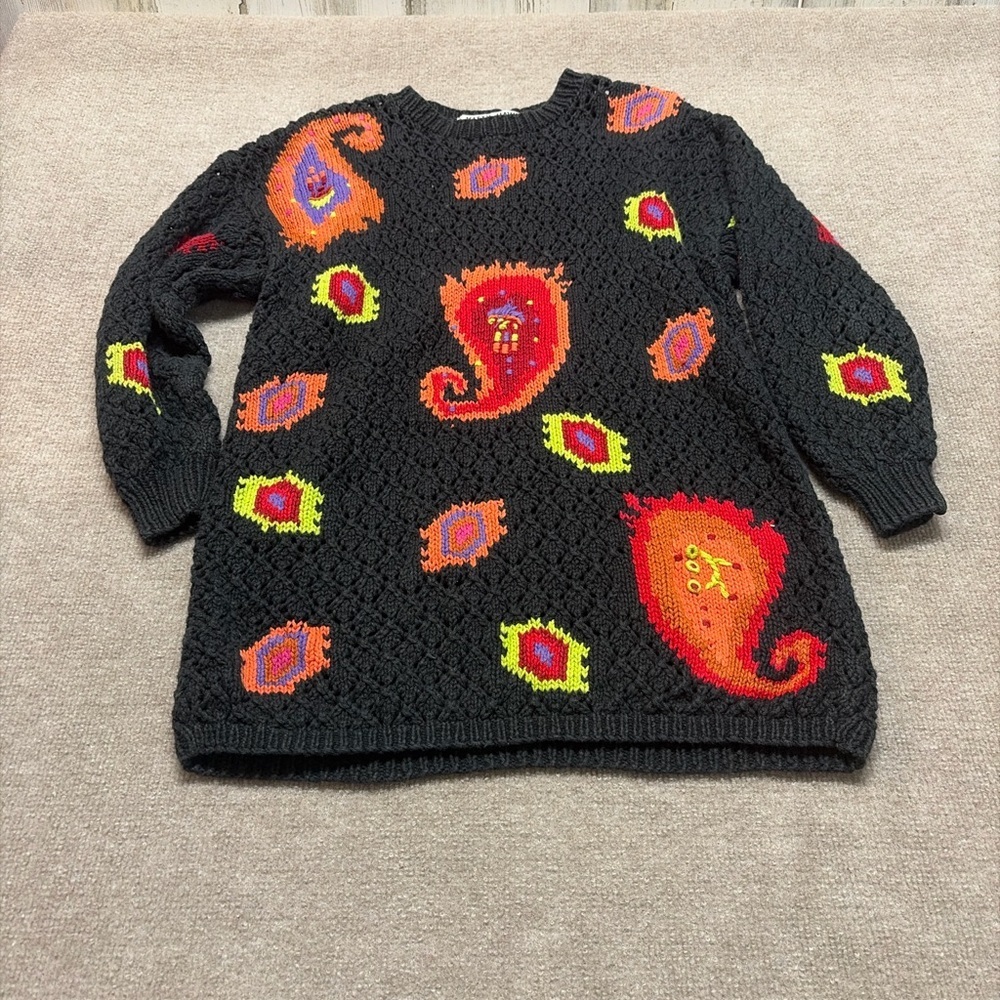 Vintage Kitty Hawk by Vivian Wang Chunky Knit Sweater  M Abstract Paisley 1894